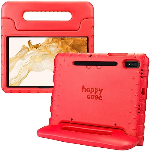 HappyCase Kinder Tablet Hülle Geeignet für Samsung Galaxy Tab S7/S8 | Kinderfreundliche Hülle | Schutzhülle | Kinderhülle | mit Griff und Ständer | Rot von HappyCase
