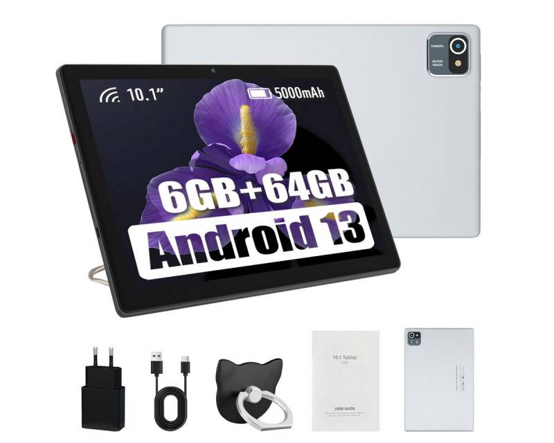 Happybe 10,1" Quad-Core Android 13 Tablet 6 GB RAM, 64 GB ROM, HD-Display Tablet (10", 64 GB, Dual-Kamera) von Happybe