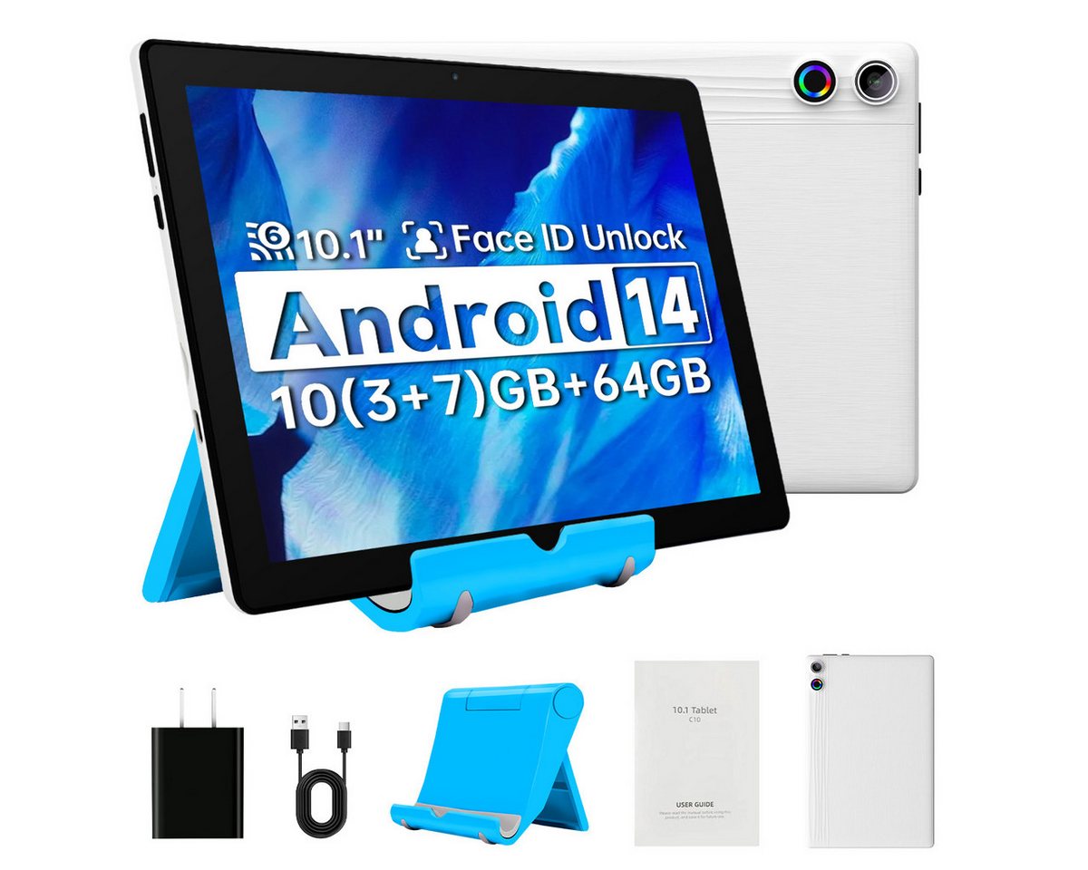 Happybe 10 Zoll 10G+64G 1280x800 IPS 5000mAh Unterstützt Split-Screen-Funktion Tablet (64 GB) von Happybe