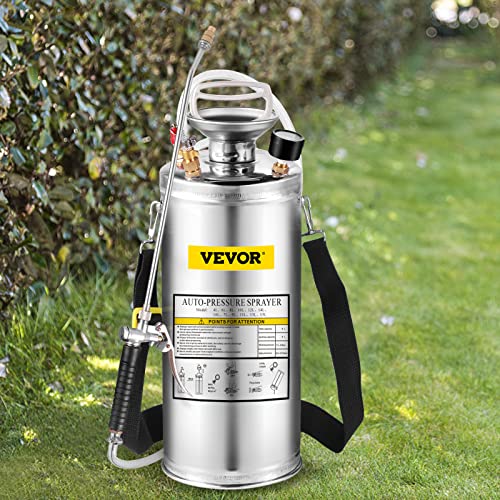 Happybuy 2Gal Edelstahlspritze, Set mit 20 '' Zauberstab & Griff & 3FT verstärktem Schlauch, Handpumpensprüher mit Manometer & Sicherheitsventil, einstellbare Düse geeignet für Gartenarbeit von Happybuy