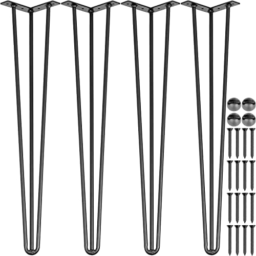 VEVOR Tischbeine 4 Stk. Haarnadelbeine 66 cm Tischgestell 26 Zoll Tischfüße Kohlenstoffstahl Hairpin Legs Schwarz DIY Schreibtisch Esstisch Metalltischbeine mit 4 Gummibodenfüße Tragfähigkeit 100 kg von Happybuy