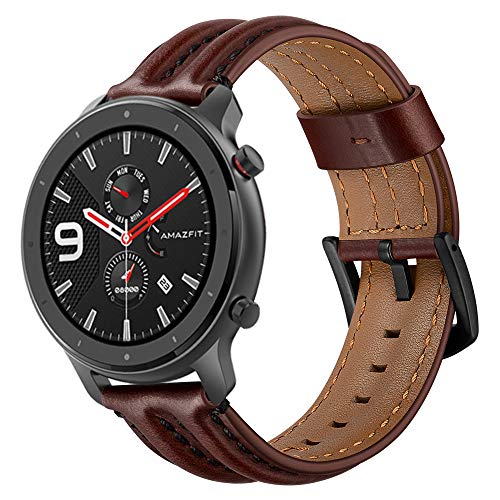 Armband Ersatz aus echtem Leder, Kompatibel für Amazfit GTR 47 mm Smart Watch, 22mm Bandbreite (#4) von Happytop