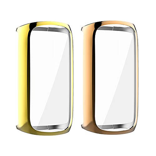Schutzhülle kompatibel für Fitbit Luxe Fitness und Wellness Tracker, weiches TPU, kratzfeste Abdeckung Shell Coverage Protection (Gold + Rose Gold (2 Stück) von Happytop