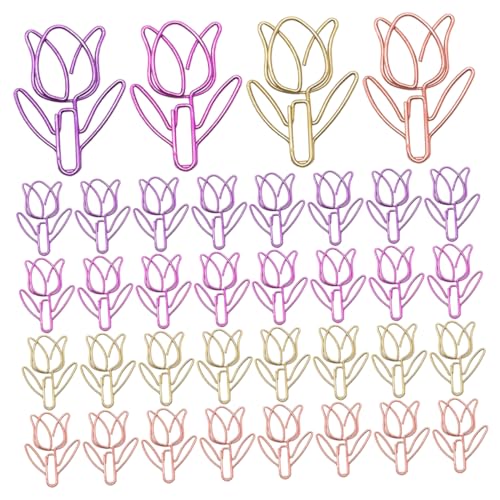 Happyyami 40 Stück Tulpen Büroklammern Blumenförmige Dokumentklammern Kleine Papierdokumentenhalter Scrapbook Papierblumen Notizpapierhalter Schulbedarf Süße Papierklammern Aus Metall von Happyyami