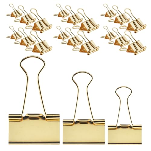 Happyyami 42 Stück langer Schwanzclip sortierte Bindeklammern große Bindeklammern kleine Klammern zum Basteln Jumbo-Ordner-Clips Heftklammern groß Metall Golden von Happyyami