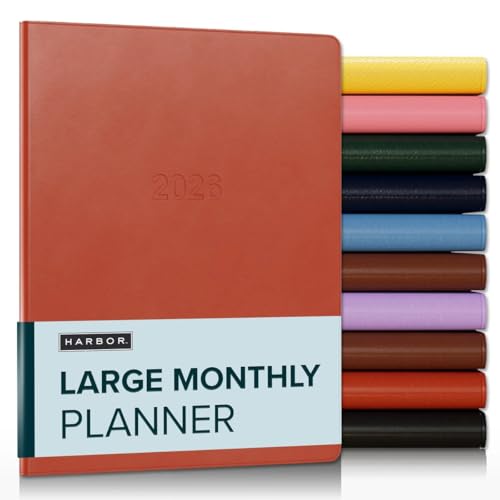 Harbor Großer Monatsplaner 2026, Kalenderplaner und Notizbuch, strapazierfähiges Kunstleder, 14 Monate, 96 Seiten, Softcover & leicht - Cambridge Burnt Orange - 24,8 x 19,1 cm von Harbor