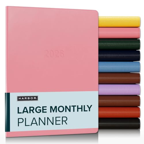 Harbor Großer Monatsplaner 2026, Kalenderplaner und Notizbuch, strapazierfähiges Kunstleder, 14 Monate, 96 Seiten, Softcover & leicht - Cambridge Flamingo - 24,8 x 19,1 cm von Harbor