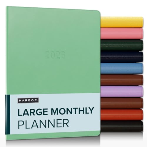 Harbor Großer Monatsplaner 2026, Kalenderplaner und Notizbuch, strapazierfähiges Kunstleder, 14 Monate, 96 Seiten, Softcover & leicht - Cambridge Jade - 24,8 x 19,1 cm von Harbor