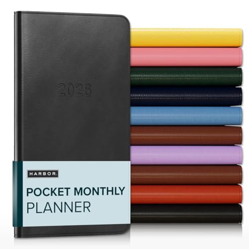 Harbor Pocket Monatsplaner 2026, Kalenderplaner und Notizbuch, strapazierfähiges Kunstleder, 18 Monate, 96 Seiten, Softcover & leicht - Cambridge Black - 15,2 x 8,3 cm von Harbor