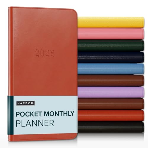 Harbor Pocket Monatsplaner 2026, Kalenderplaner und Notizbuch, strapazierfähiges Kunstleder, 18 Monate, 96 Seiten, Softcover & leicht - Cambridge Burnt Orange - 15,2 x 8,3 cm von Harbor