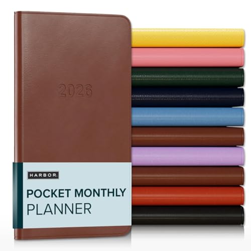 Harbor Pocket Monatsplaner 2026, Kalenderplaner und Notizbuch, strapazierfähiges Kunstleder, 18 Monate, 96 Seiten, Softcover & leicht - Cambridge Cognac - 15,2 x 8,3 cm von Harbor