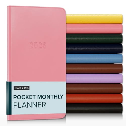 Harbor Pocket Monatsplaner 2026, Kalenderplaner und Notizbuch, strapazierfähiges Kunstleder, 18 Monate, 96 Seiten, Softcover & leicht - Cambridge Flamingo - 15,2 x 8,3 cm von Harbor