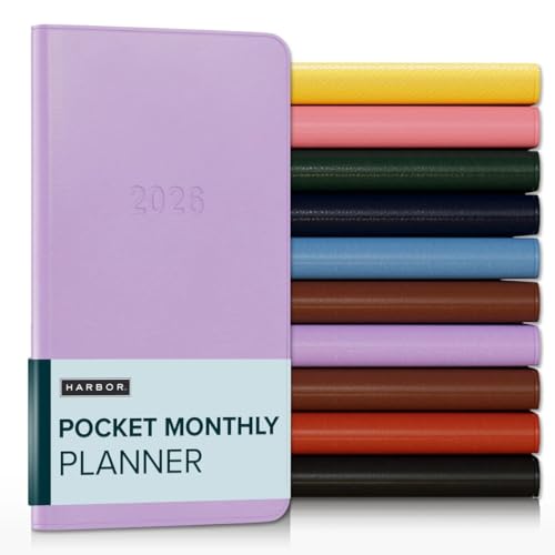 Harbor Pocket Monatsplaner 2026, Kalenderplaner und Notizbuch, strapazierfähiges Kunstleder, 18 Monate, 96 Seiten, Softcover & leicht - Cambridge Lavender - 15,2 x 8,3 cm von Harbor