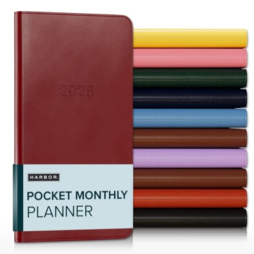 Harbor Pocket Monatsplaner 2026, Kalenderplaner und Notizbuch, strapazierfähiges Kunstleder, 18 Monate, 96 Seiten, Softcover & leicht - Cambridge Red - 15,2 x 8,3 cm von Harbor