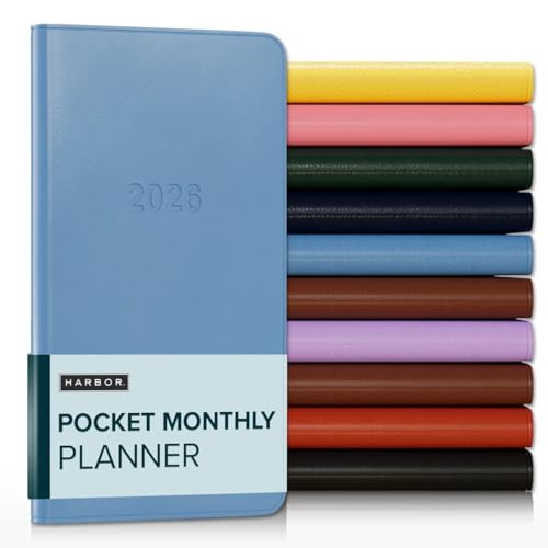 Harbor Pocket Monatsplaner 2026, Kalenderplaner und Notizbuch, strapazierfähiges Kunstleder, 18 Monate, 96 Seiten, Softcover & leicht - Cambridge Reef Blue - 15,2 x 8,3 cm von Harbor