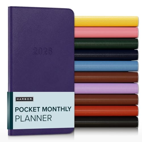 Harbor Pocket Monatsplaner 2026, Kalenderplaner und Notizbuch, strapazierfähiges Kunstleder, 18 Monate, 96 Seiten, Softcover & leicht - Key West Dunkelviolett - 15,2 x 8,3 cm von Harbor