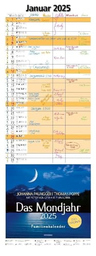 Das Mondjahr - Familienplaner 2025 mit Spiralbindung - Johanna Paungger - Thomas Poppe - Kalender mit Tipps und Symbolen - Mosaik-Verlag - Mit 5 Spalten zum Eintragen - 24,5 cm x 69 cm von Harenberg