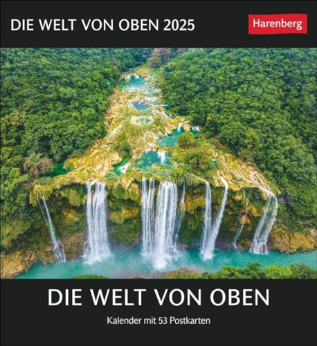 Die Welt von oben Postkartenkalender 2025 - Kalender mit 53 Postkarten: Spektakuläre Luftaufnahmen in einem Wochen-Tischkalender zum Aufstellen. Kalender mit Postkarten zum Sammeln und Verschicken von Harenberg