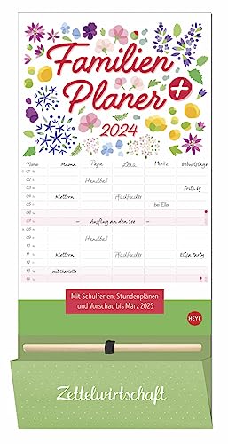 Familienplaner plus Tasche - Kalender 2024 - Heye-Verlag - Familienkalender - Mit 5 Spalten und viel Platz zum Eintragen - 21 cm x 45 cm von Harenberg