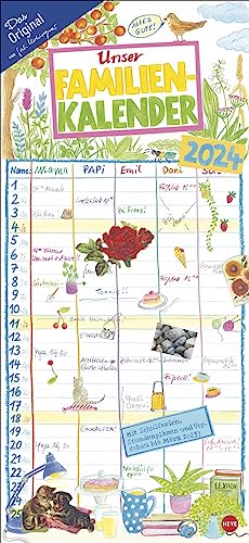 Gabi Kohwagner Unser Familienkalender - Kalender 2024 - Heye-Verlag - Familienkalender - Mit 5 Spalten und Schulferien - 22 cm x 48 cm von Harenberg