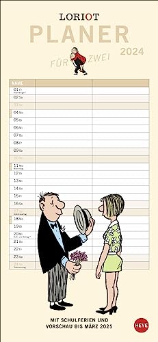 Harenberg Loriot Planer für zwei - Kalender 2024 - Heye-Verlag - Familienkalender mit 2 Spalten - 16 cm x 34,7 cm - Paarplaner von Harenberg