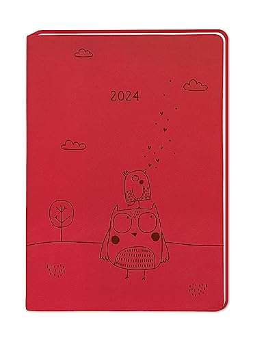 Harenberg Terminplaner Lederlook - rot A6 - Taschenkalender 2024 - Grafik Werkstatt - Buchkalender mit Lesebändchen und feiner Prägung auf der Titelseite - 1 Woche auf 2 Seiten - 11 cm x 15,5 cm von Harenberg