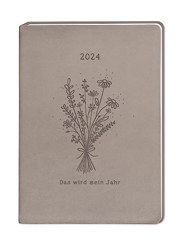 Harenberg Terminplaner Lederlook - taupe A6 - Taschenkalender 2024 - Grafik Werkstatt - Buchkalender mit Lesebändchen und feiner Prägung auf der Titelseite - 1 Woche auf 2 Seiten - 11 cm x 15,5 cm von Harenberg