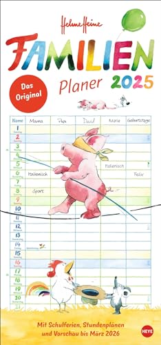 Helme Heine Familienplaner 2025 - Heye-Kalender - Familienkalender - Mit 5 Spalten, Schulferien und 2 Stundenplänen - 21 cm x 45 cm von Harenberg