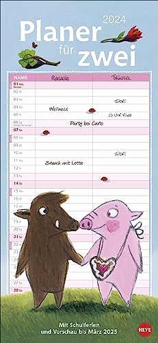 Rosalie & Trüffel Planer für 2 - Kalender 2024 - Heye-Verlag - Planer - Mit 2 Spalten und niedlichen Illustrationen - 16 cm x 34,7 cm von Harenberg