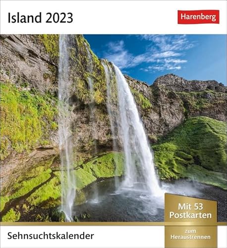 Sehnsuchtskalender Island - Kalender 2023 - Harenberg-Verlag - Postkartenkalender mit 53 heraustrennbaren Postkarten - 16 cm x 17,5 cm von Harenberg