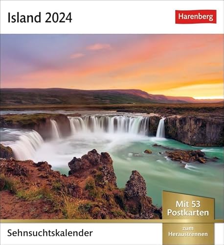 Sehnsuchtskalender Island - Kalender 2024 - Harenberg-Verlag - Postkartenkalender mit 53 heraustrennbaren Postkarten - 16 cm x 17,5 cm von Harenberg