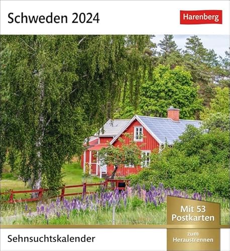 Sehnsuchtskalender Schweden - Kalender 2024 - Harenberg-Verlag - Postkartenkalender mit 53 heraustrennbaren Postkarten - 16 cm x 17,5 cm von Harenberg
