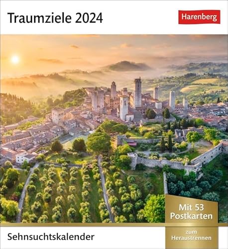 Sehnsuchtskalender Traumziele - Kalender 2024 - Harenberg-Verlag - Postkartenkalender mit 53 heraustrennbaren Postkarten - 16 cm x 17,5 cm, Klein von Harenberg