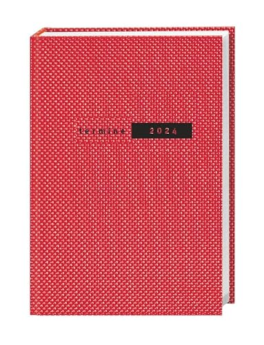Terminer Struktur rot - Kalenderbuch A5 - Mit vertikalem Kalendarium - Kalender 2024 - Heye-Verlag - Taschenkalender mit viel Platz für Eintragungen - 15,2 cm x 21,5 cm von Harenberg