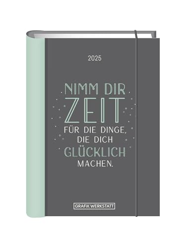 Terminplaner Hardcover - Nimm dir Zeit A6 - Taschenkalender 2025 - Grafik Werkstatt - Buchkalender mit Verschlussgummi und Postkarten - 1 Woche auf 2 Seiten - 11 cm x 15,5 cm von Harenberg