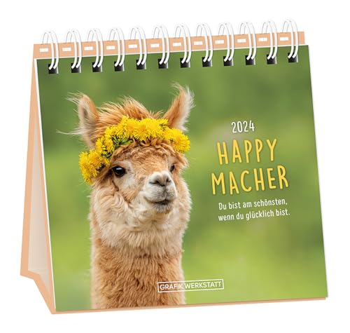 Tischkalender - Happymacher - Kalender 2024 - Grafik-Werkstatt-Verlag - Monatsplaner mit praktischem Aufsteller und Spiralbindung - 16 cm x 15 cm von Harenberg