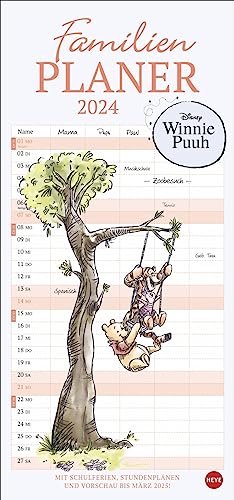 Winnie Puuh - Familienplaner - Kalender 2024 - Heye-Verlag - Mit 5 Spalten, Schulferien und Stundenplänen - 21 cm x 45 cm von Harenberg