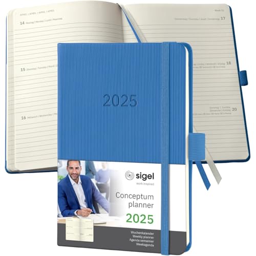 Wochenkalender Conceptum A6 2025 blau - SIGEL - 1 Woche auf 2 Seiten - Terminplaner Hardcover mit Stiftschlaufe, Quickpocket, Archivtasche, 2 Zeichenbänder und Stickerbogen - 10,8 cm x 15,1 cm von Harenberg
