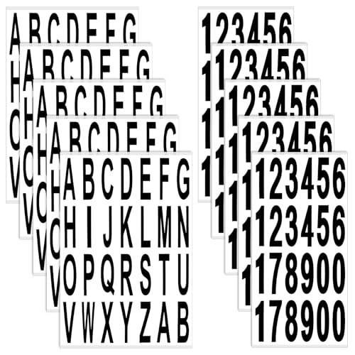 10 Blätter Selbstklebendes Vinyl Buchstaben Zahlen Kit, Schwarze Zahlen Aufkleber Hausnummer, Zahlen Buchstaben Aufkleber für Briefkasten, Adress Nummer, Schilder, Lastwagen(3 x 1 Zoll, 3 x 1,2 Zoll) von Hariendny