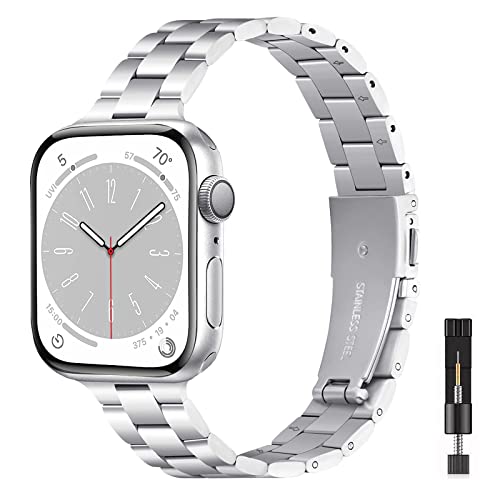 Harikiri Armband Kompatibel mit Apple Watch 38mm 40mm 41mm 42mm 44mm 45mm 49mm für Damen,Slim Edelstahl Stainless Steel Verstellbare Armband für iWatch Serie 9/8/7/6/5/4/3/2/1/se von Harikiri