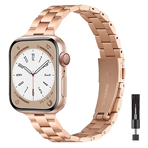 Harikiri Armband Kompatibel mit Apple Watch 38mm 40mm 41mm 42mm 44mm 45mm 49mm für Damen,Slim Edelstahl Stainless Steel Verstellbare Armband für iWatch Serie 9/8/7/6/5/4/3/2/1/se von Harikiri