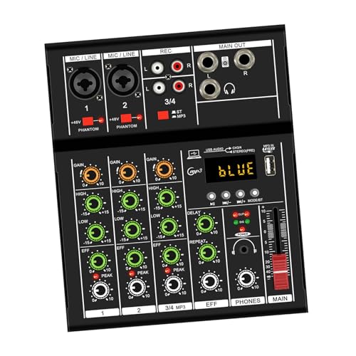 Harilla Studio Audio Mixer Sound Mischpult 4 Kanal 48V Power RCA Reverb Professioneller Sound Controller für Karaoke DJ Aufnahme, Schwarz von Harilla