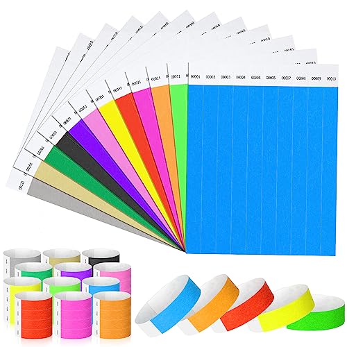 Harloon 1200 Stück 1,9 cm Tyvek-Armbänder 1 bis 1200 aufeinanderfolgende Zahlen, 12 farbige Armbänder, wasserdichte Papierarmbänder für Veranstaltungen, Konzerte, Festivals, Eintrittspartys (helle von Harloon