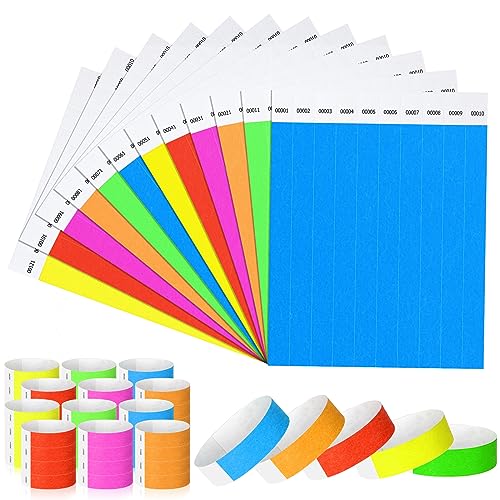 Harloon 1200 Stück 1,9 cm Tyvek-Armbänder 1 bis 1200 aufeinanderfolgende Zahlen, 12 farbige Armbänder, wasserdichte Papierarmbänder für Veranstaltungen, Konzerte, Festivals, Eintrittspartys (einfache von Harloon
