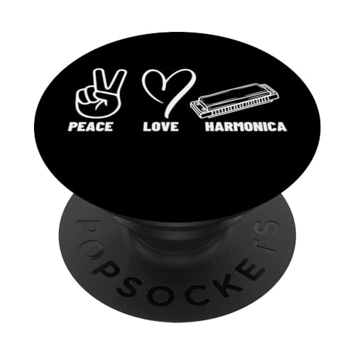 Harmonicist Peace Love Mundharmonika Männer Frauen Mundharmonika Spieler PopSockets Klebender PopGrip von Harmonica Gifts And Accessories For Harmonicists