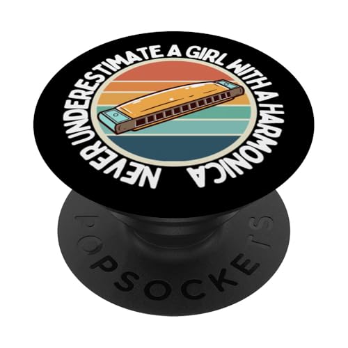 Unterschätzen Sie nie ein Mädchen mit einem Mundharmonika-Mundharmoniker PopSockets Klebender PopGrip von Harmonica Gifts And Accessories For Harmonicists