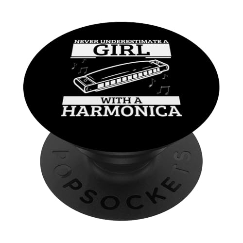 Unterschätzen Sie nie ein Mädchen mit einem Mundharmonika-Mundharmoniker PopSockets Klebender PopGrip von Harmonica Gifts And Accessories For Harmonicists