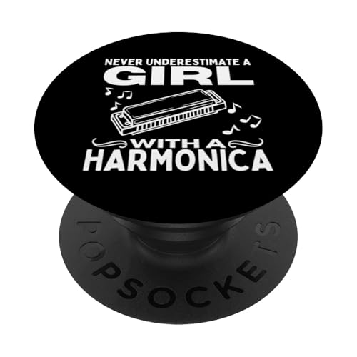 Unterschätzen Sie nie ein Mädchen mit einem Mundharmonika-Mundharmoniker PopSockets Klebender PopGrip von Harmonica Gifts And Accessories For Harmonicists