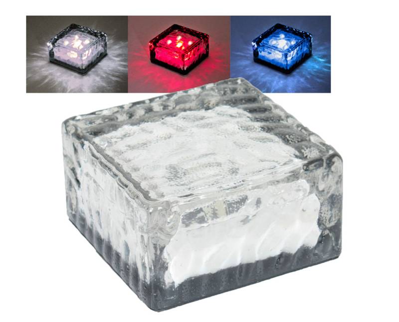 3er Set LED Solarleuchten rot weiss blau in Eiswürfelform von Harms