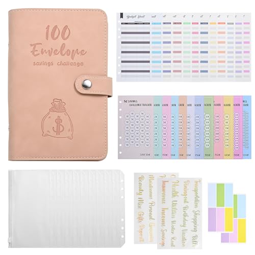 Budget Planner Geld Sparen Challenge - Haushaltsbuch Binder A6 Sparbuch für Geld Geldumschlägen Spar Challenge Geld Organizer, Sparchallenge 100 Envelope Saving Challenge Geldsparbinder (Rose) von HarnyLoom